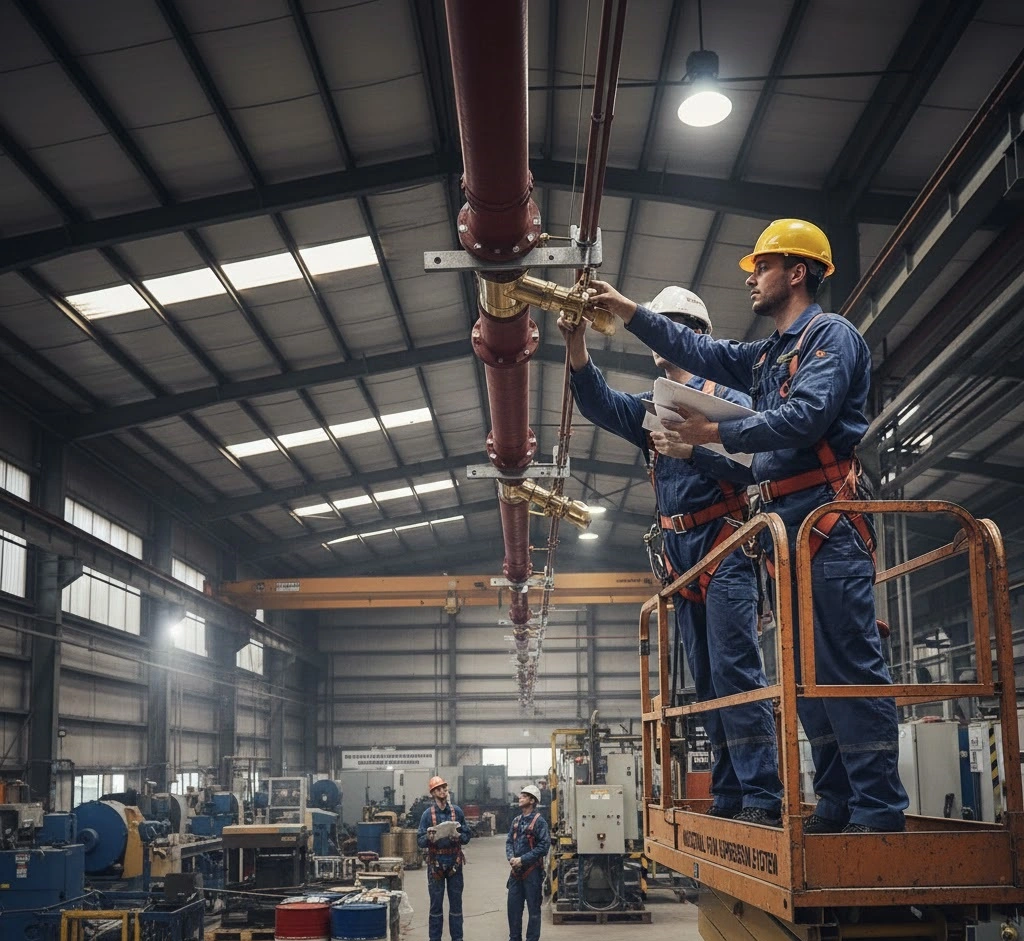 Instalação de bicos de espuma para supressão em área industrial