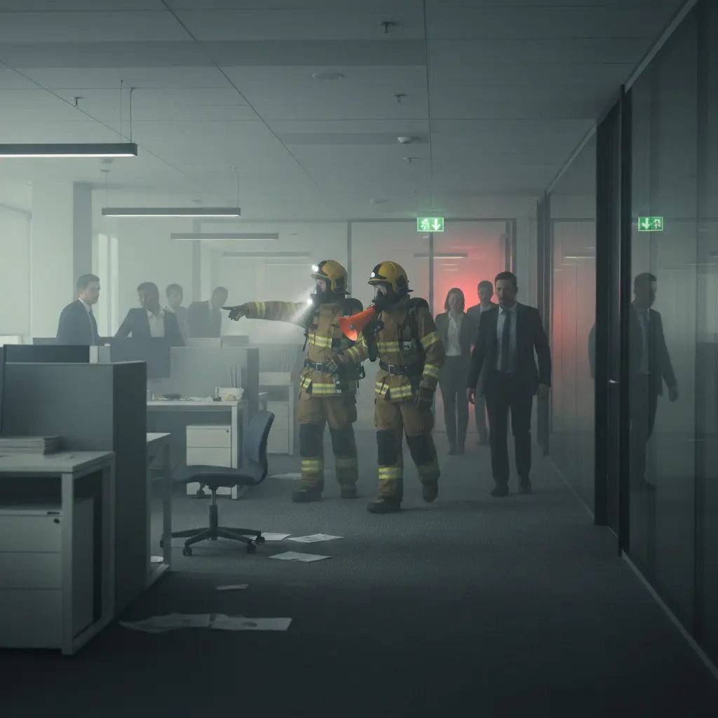 Brigada de incêndio orientando evacuação