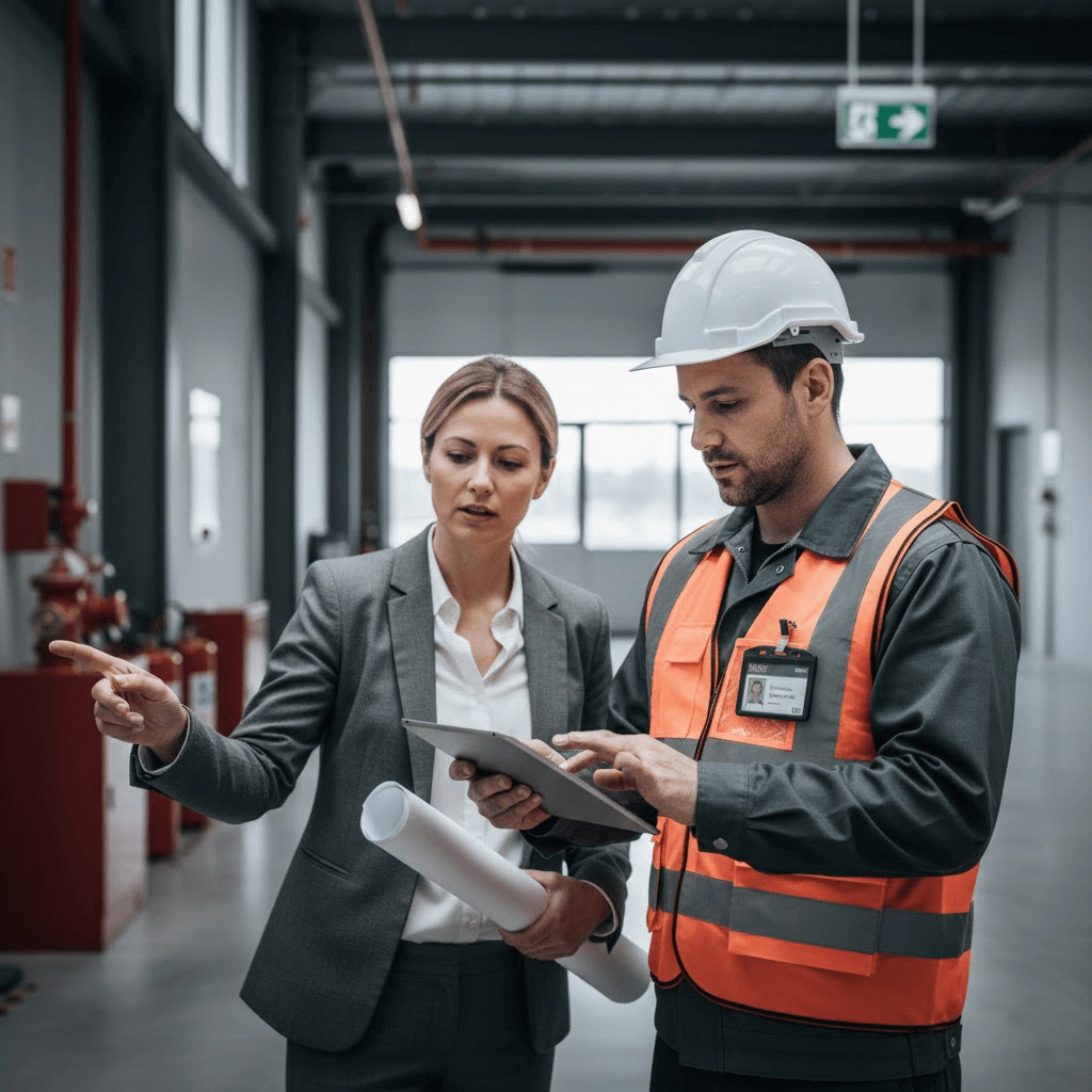 Engenheiro realizando consultoria de prevenção contra incêndio