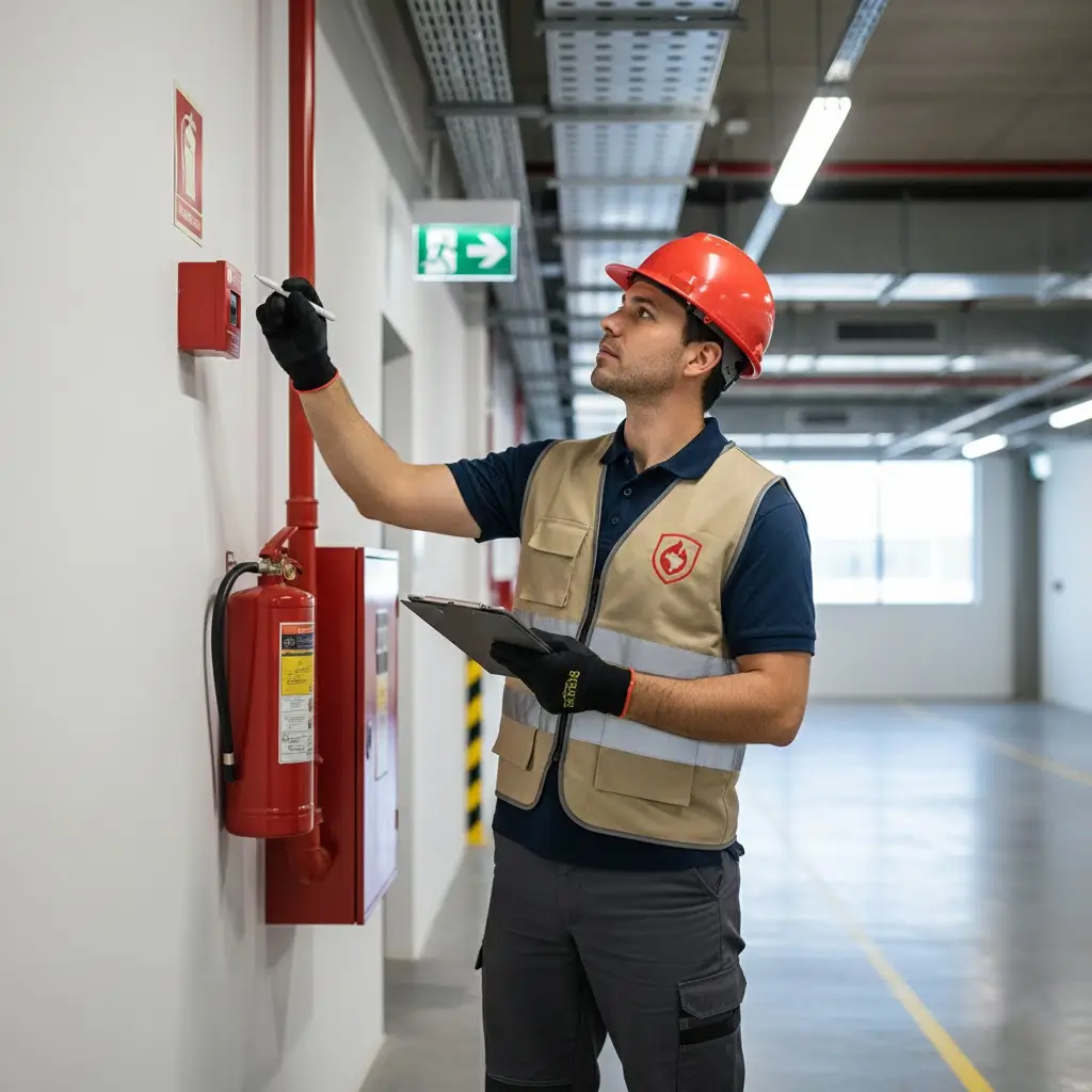 Engenheiro realizando inspeção predial de segurança em fachada de edifício