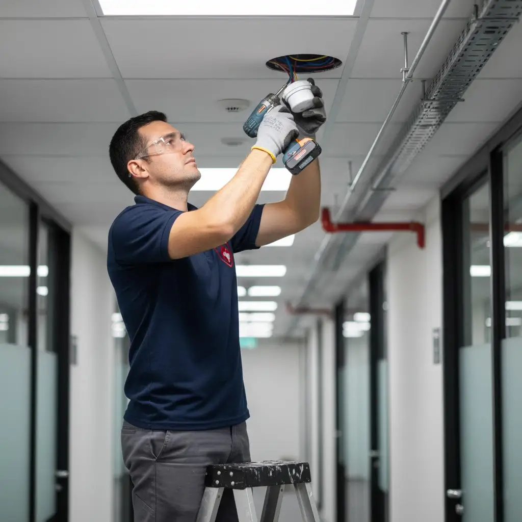 Sistema de detecção e alarme de incêndio em funcionamento