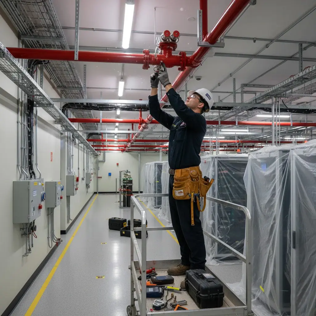 Instalação de cilindros de CO2 para sistema de supressão em sala técnica