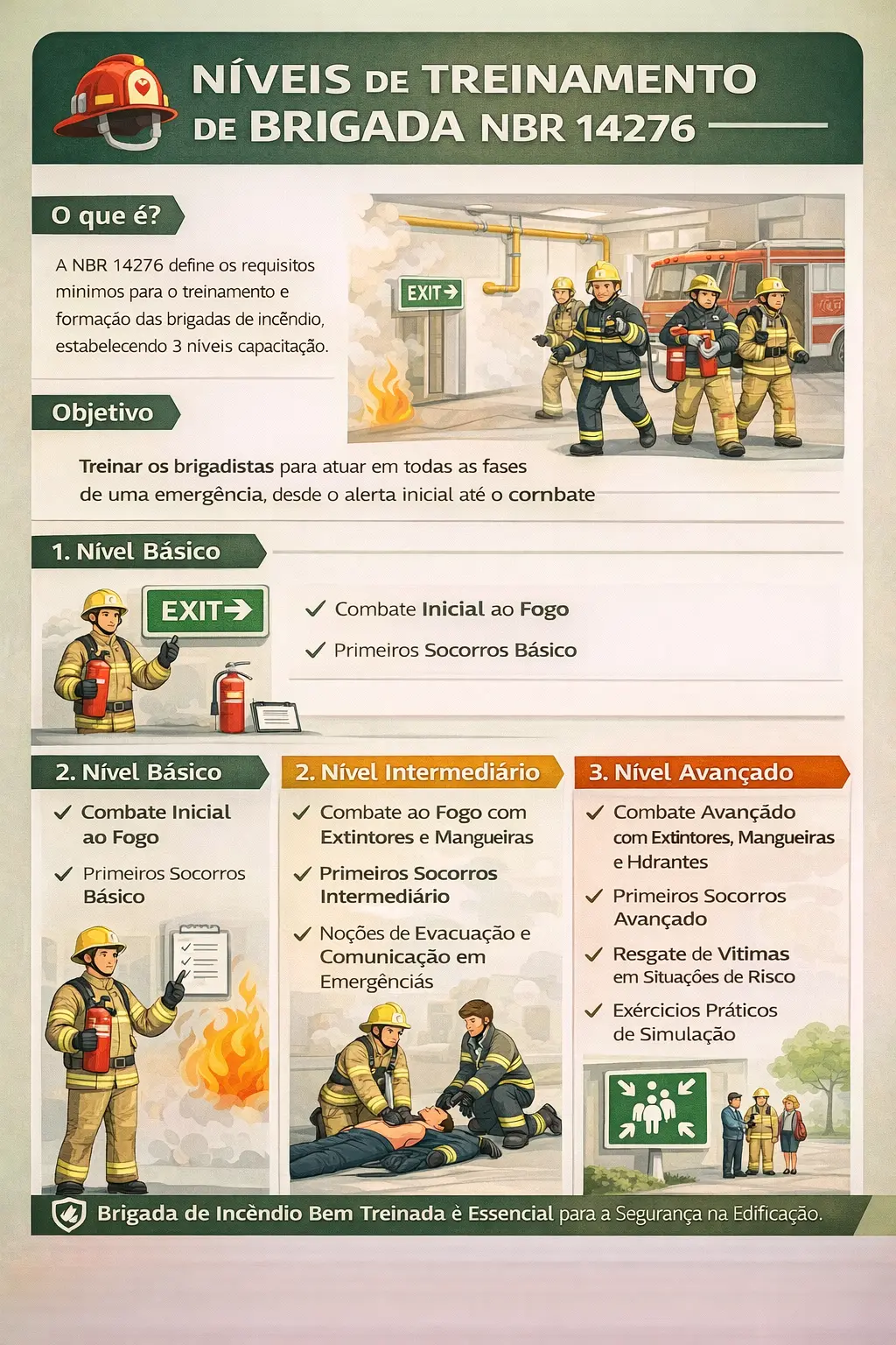 Infográfico sobre níveis de treinamento de brigada NBR 14276