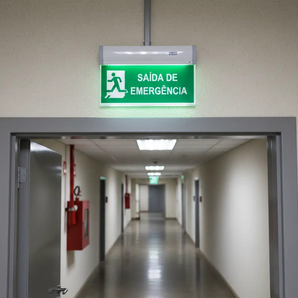Placa fotoluminescente de saída de emergência instalada