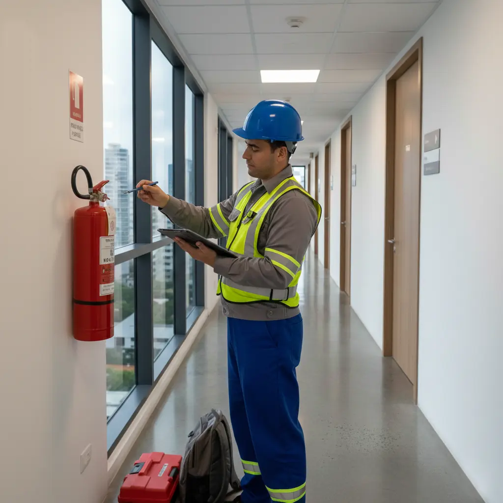 Vistoria técnica de extintores de incêndio em condomínio comercial