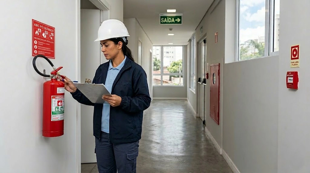 Engenheiro inspecionando sistemas prediais para vistoria