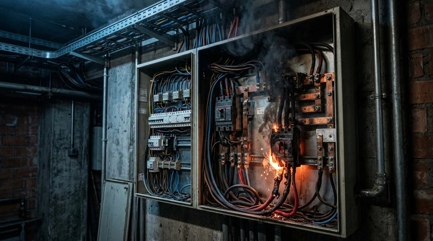 Painel elétrico com sinais de sobreaquecimento